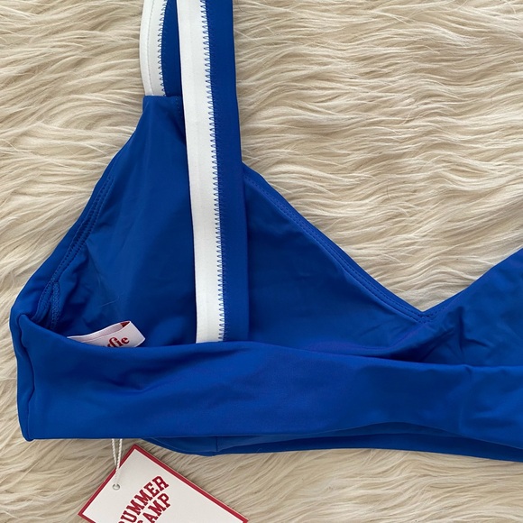 Andie x Mindy Blue White Mazarine V-Neck Sporty Rockley Bikini Top Swimsuit - Picture 8 of 12